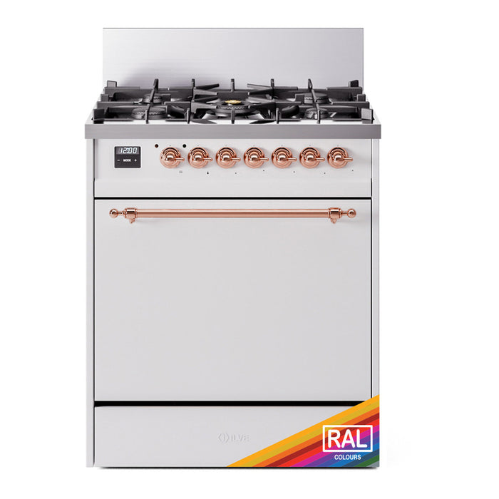 ILVE 30 Inch Professional Plus II Dual Fuel Range with 5 Sealed Burners, Solid Door with Stainless Steel Trim