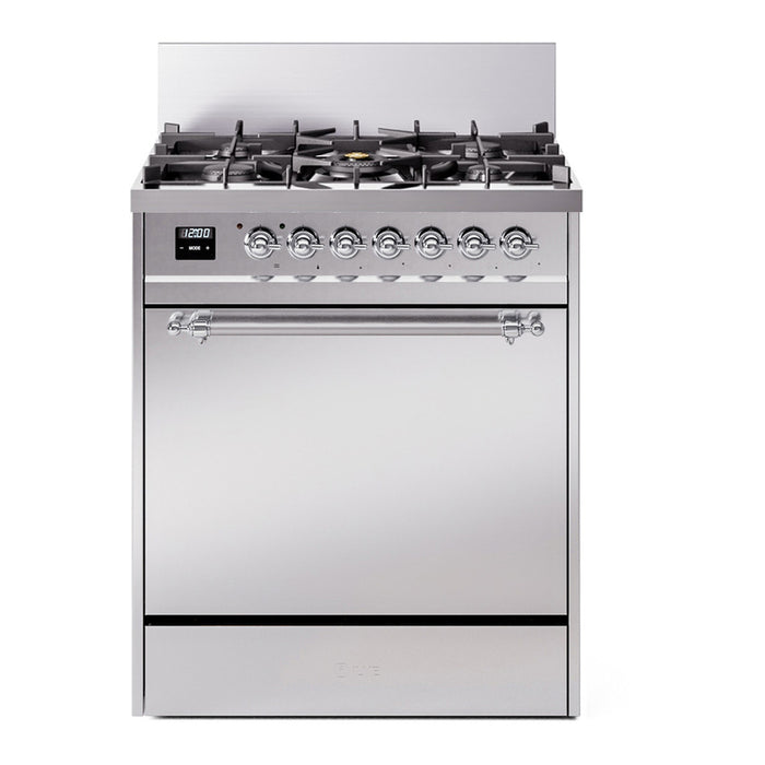 ILVE 30 Inch Nostalgie II Dual Fuel Range with 5 Sealed Burners, Solid Door with Chrome Trim