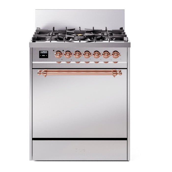 ILVE 30 Inch Professional Plus II Dual Fuel Range with 5 Sealed Burners, Solid Door with Stainless Steel Trim