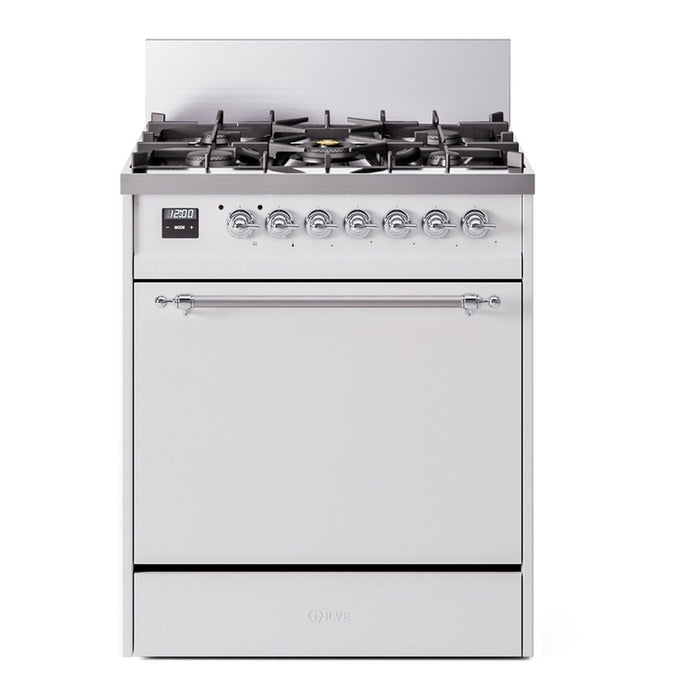 ILVE 30 Inch Nostalgie II Dual Fuel Range with 5 Sealed Burners, Solid Door with Chrome Trim