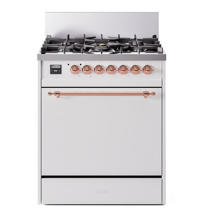 ILVE 30 Inch Nostalgie II Dual Fuel Range with 5 Sealed Burners, Solid Door with Copper Trim