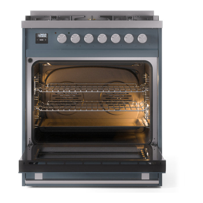 ILVE 30 Inch Professional Plus II Dual Fuel Range with 5 Sealed Burners, Triple Glass Door with Stainless Steel Trim