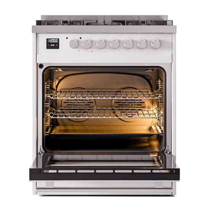 ILVE 30 Inch Professional Plus II Dual Fuel Range with 5 Sealed Burners, Triple Glass Door with Stainless Steel Trim