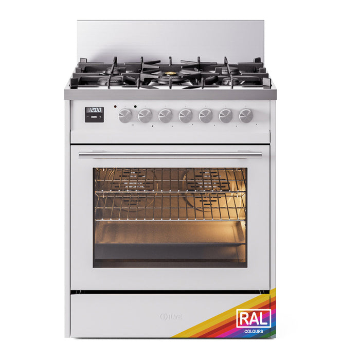 ILVE 30 Inch Professional Plus II Dual Fuel Range with 5 Sealed Burners, Triple Glass Door with Stainless Steel Trim