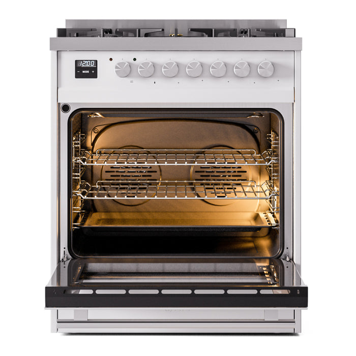 ILVE 30 Inch Professional Plus II Dual Fuel Range with 5 Sealed Burners, Triple Glass Door with Stainless Steel Trim