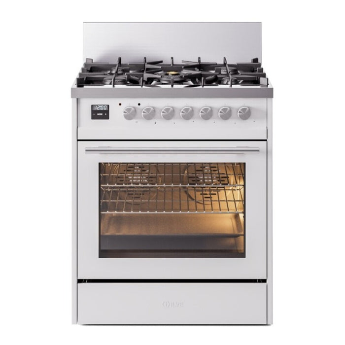 ILVE 30 Inch Professional Plus II Dual Fuel Range with 5 Sealed Burners, Triple Glass Door with Stainless Steel Trim