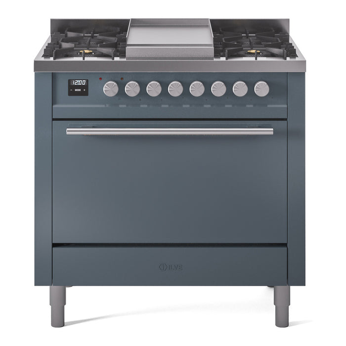 ILVE 36 Inch Professional Plus II Dual Fuel Range with 6 Sealed Burners, Solid Door with Stainless Steel Trim