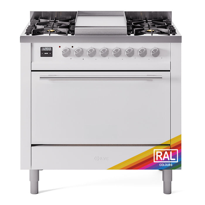 ILVE 36 Inch Professional Plus II Dual Fuel Range with 6 Sealed Burners, Solid Door with Stainless Steel Trim