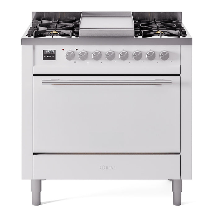 ILVE 36 Inch Professional Plus II Dual Fuel Range with 6 Sealed Burners, Solid Door with Stainless Steel Trim