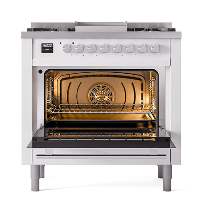 ILVE 36 Inch Professional Plus II Dual Fuel Range with 6 Sealed Burners, Solid Door with Stainless Steel Trim