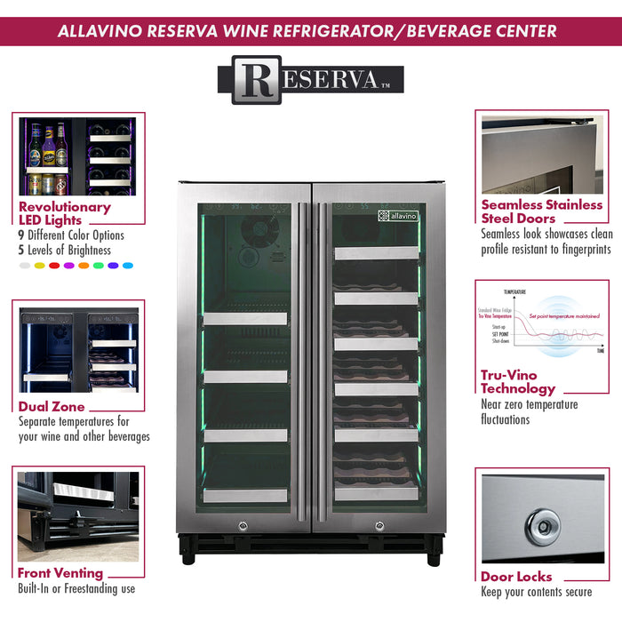 Allavino Reserva Series 24 Inch Wide Two Door Stainless Steel Wine Refrigerator/Beverage Center
