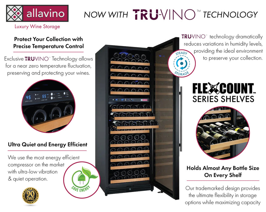 Allavino 24 Inch Wide FlexCount II Tru-Vino 172 Bottle Dual Zone Black Right Hinge Wine Refrigerator
