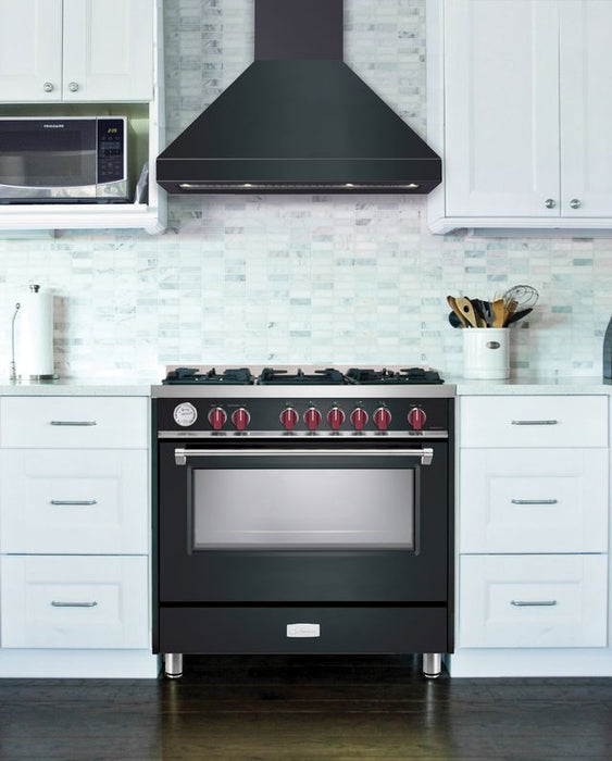 Verona 36 Inch 600 CFM Designer Low Profile Wall Mount Matte Black Range Hood Attached