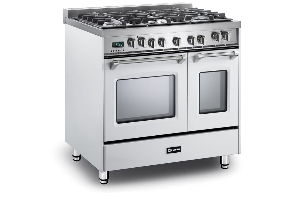 Verona Prestige 36 Inch Freestanding Dual Fuel Double Oven White Range Side