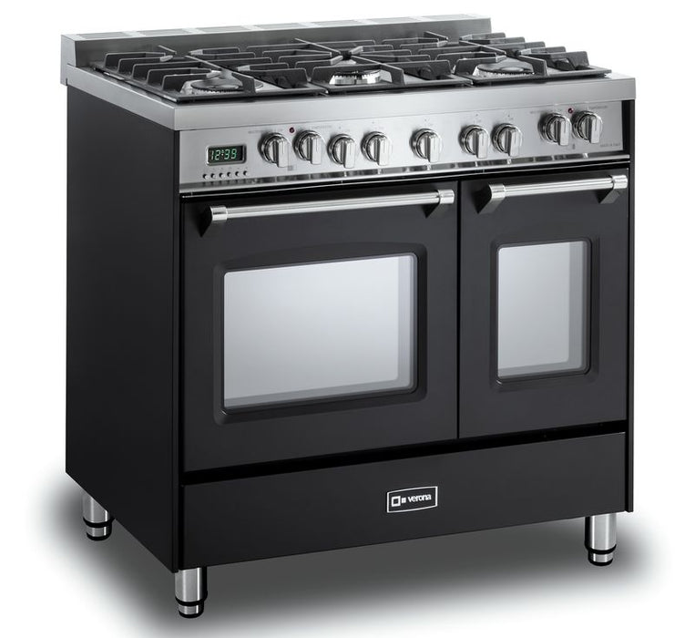 Verona Prestige 36 Inch Freestanding Dual Fuel Double Oven Matte Black Range Side