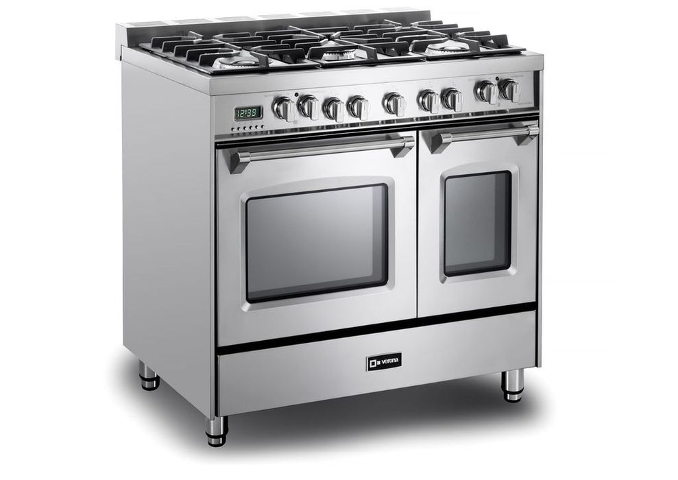 Verona Prestige 36 Inch Freestanding Dual Fuel Double Oven Stainless Steel Range Side