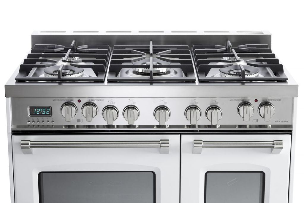 Verona Prestige 36 Inch Freestanding Dual Fuel Double Oven White Range Burners