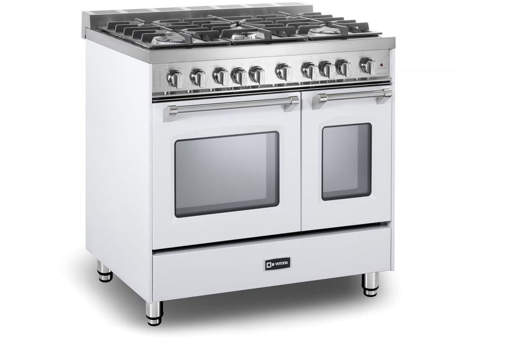 Verona Prestige 36 Inch Freestanding Gas Double Oven White Range Side