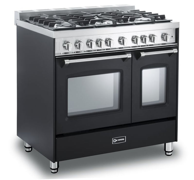 Verona Prestige 36 Inch Freestanding Gas Double Oven Matte Black Range Side