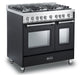 Verona Prestige 36 Inch Freestanding Gas Double Oven Matte Black Range Side