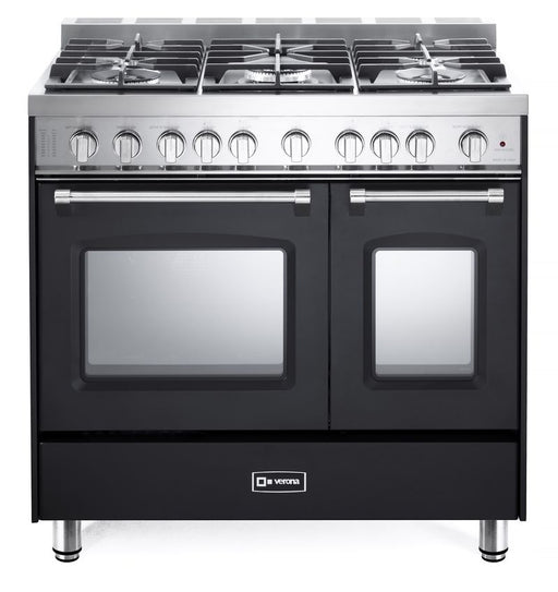 Verona Prestige 36 Inch Freestanding Gas Double Oven Matte Black Range Main