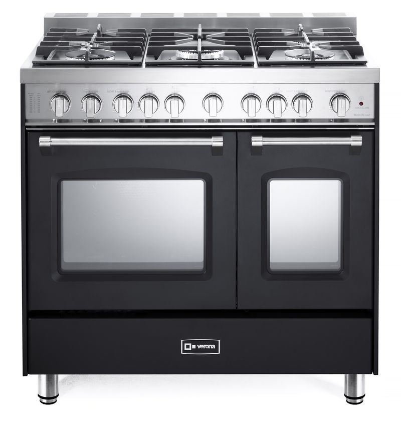 Verona Prestige 36 Inch Freestanding Gas Double Oven Matte Black Range Main