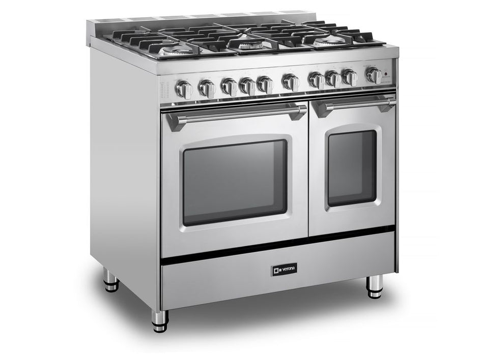 Verona Prestige 36 Inch Freestanding Gas Double Oven Stainless Steel Range  Side