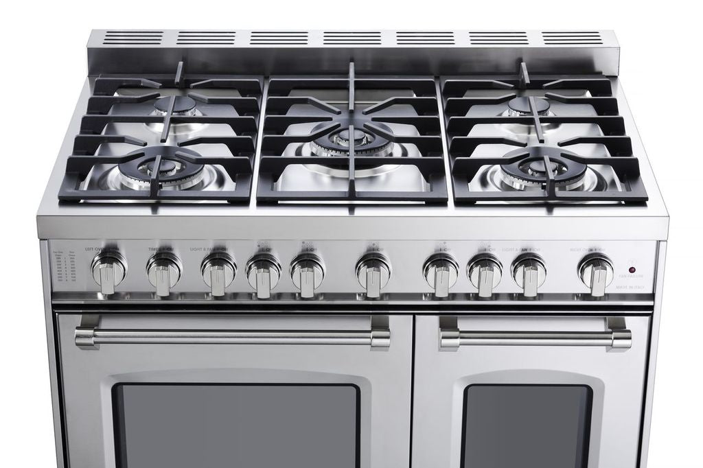 Verona Prestige 36 Inch Freestanding Gas Double Oven Stainless Steel Range Burners