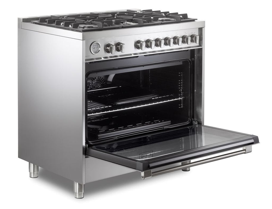 Verona Prima 36 Inch Freestanding Stainless Steel Gas Range Open