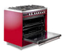 Verona Ultima 36 Inch Freestanding Burgundy Dual Fuel Range Open