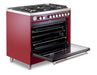 Verona Ultima 36 Inch Freestanding Burgundy Gas Range Open