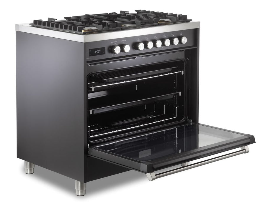 Verona Ultima 36 Inch Freestanding Matte Black Dual Fuel Range Open