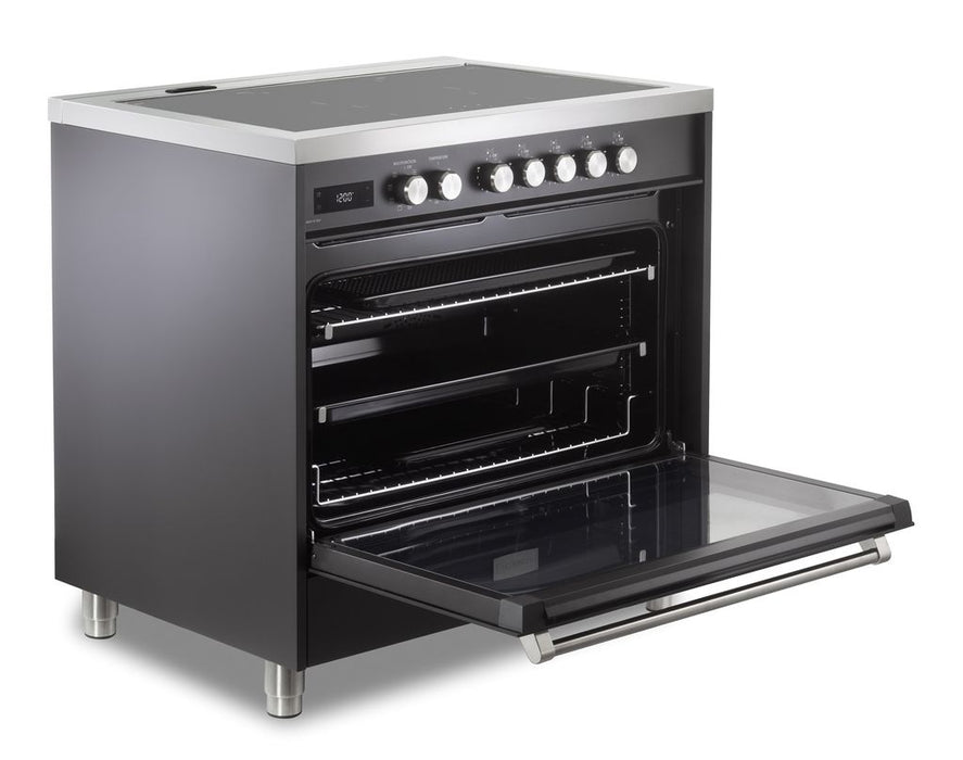 Verona Ultima 36 Inch Freestanding Matte Black Induction Range Open