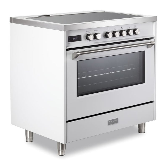 Verona Ultima 36 Inch Freestanding White Induction Range Side
