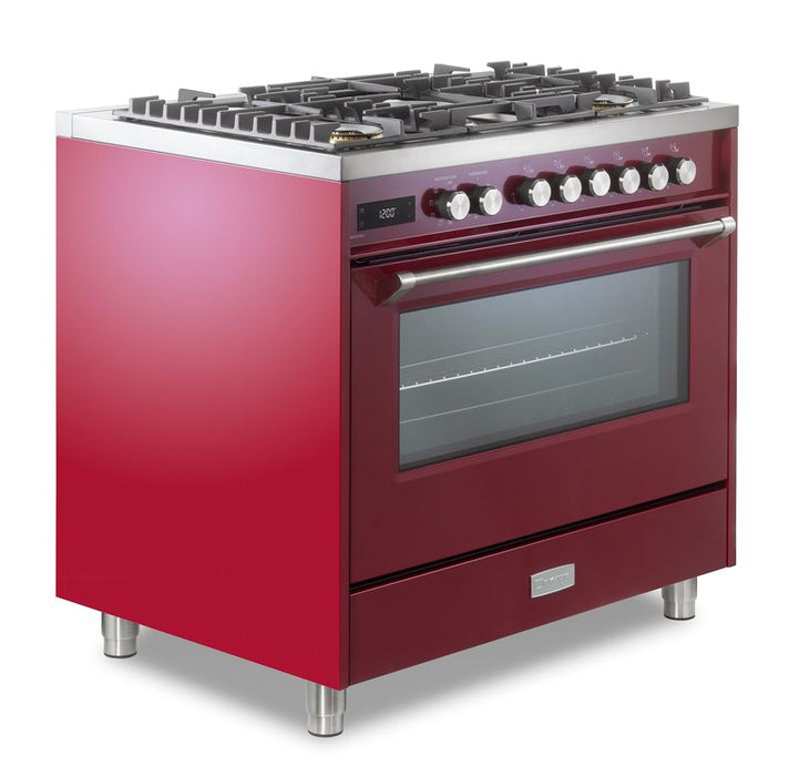 Verona Ultima 36 Inch Freestanding Burgundy Dual Fuel Range Side