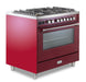 Verona Ultima 36 Inch Freestanding Burgundy Dual Fuel Range Side