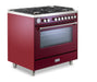 Verona Ultima 36 Inch Freestanding Burgundy Gas Range Side