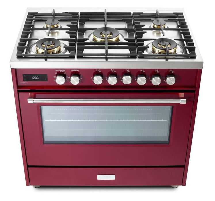 Verona Ultima 36 Inch Freestanding Burgundy Dual Fuel Range Burners