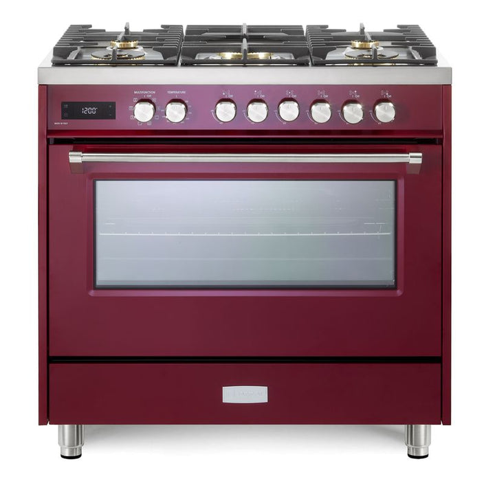Verona Ultima 36 Inch Freestanding Burgundy Dual Fuel Range Main