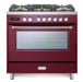 Verona Ultima 36 Inch Freestanding Burgundy Dual Fuel Range Main