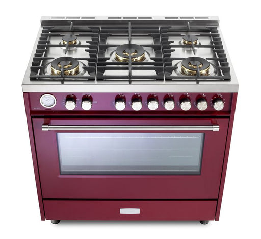 Verona Ultima 36 Inch Freestanding Burgundy Gas Range Burners