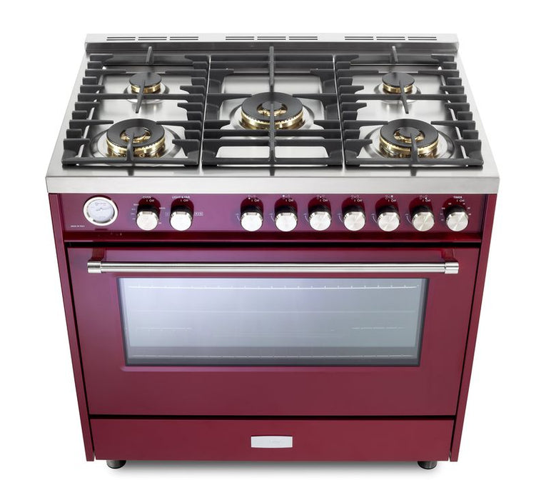 Verona Ultima 36 Inch Freestanding Burgundy Gas Range Burners