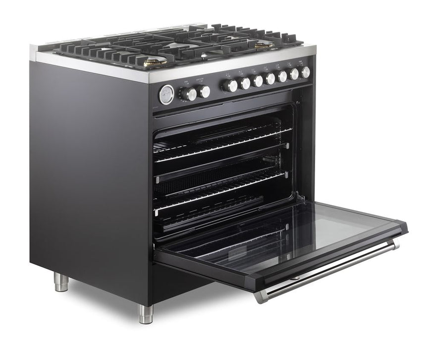 Verona Ultima 36 Inch Freestanding Matte Black Gas Range Open