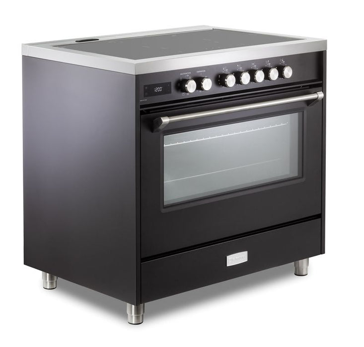 Verona Ultima 36 Inch Freestanding Matte Black Induction Range Side