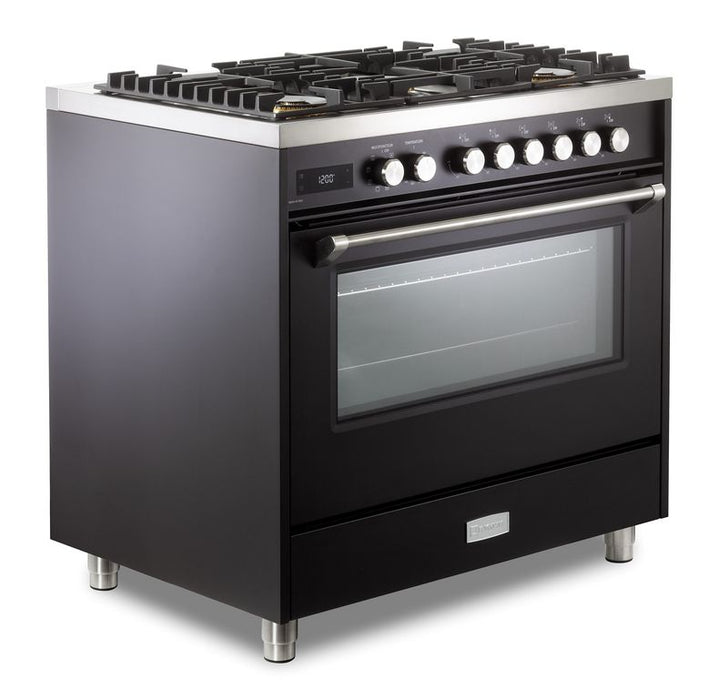 Verona Ultima 36 Inch Freestanding Matte Black Dual Fuel Range Side