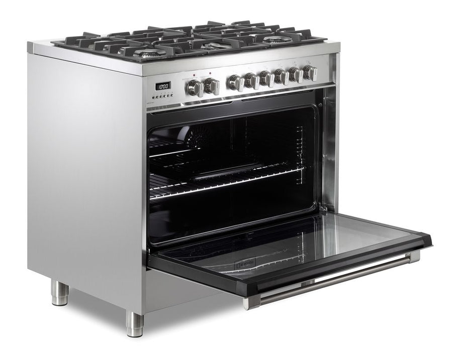 Verona Ultima 36 Inch Freestanding Stainless Steel Dual Fuel Range Open