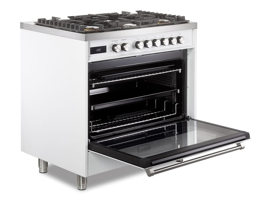 Verona Ultima 36 Inch Freestanding White Dual Fuel Range Open