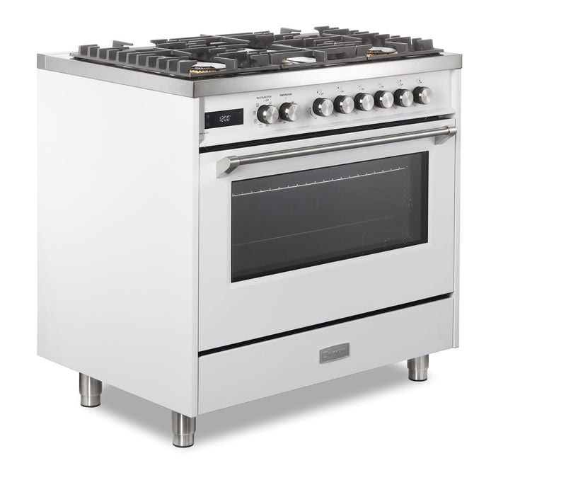 Verona Ultima 36 Inch Freestanding White Dual Fuel Range Side