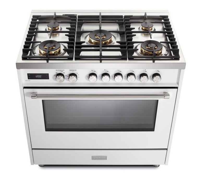 Verona Ultima 36 Inch Freestanding White Dual Fuel Range Burners