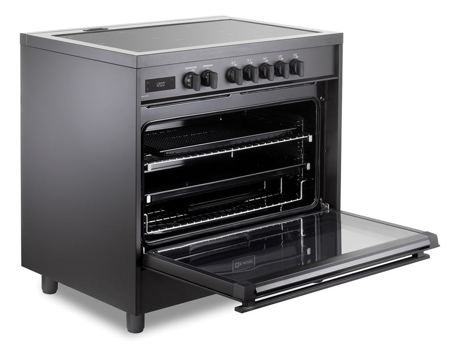 Verona Ultima Midnight 36 Inch Freestanding Full Black Induction Range Open